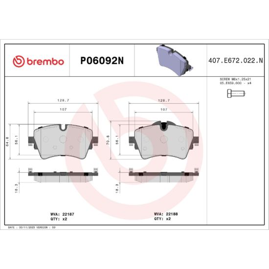 BREMBO DISC BRAKE PAD SET - P06092N