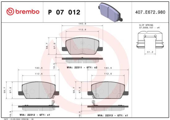BREMBO BRAKE PAD - P07012