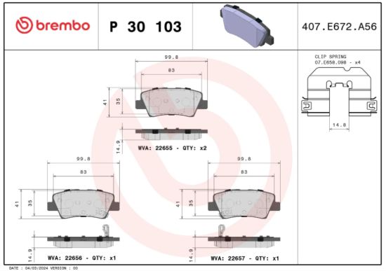 BREMBO DISCBRAKEPADSET LOWMETAL - P30103