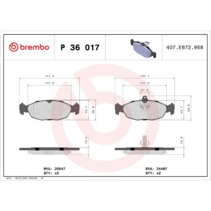 BREMBO DISC BRAKE PAD SET - P36017