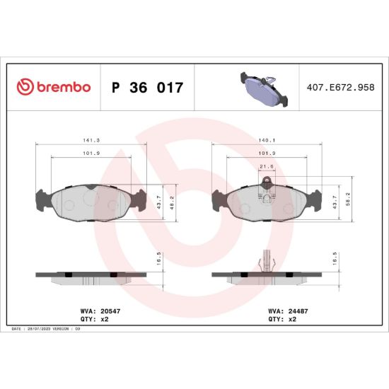 BREMBO DISC BRAKE PAD SET - P36017