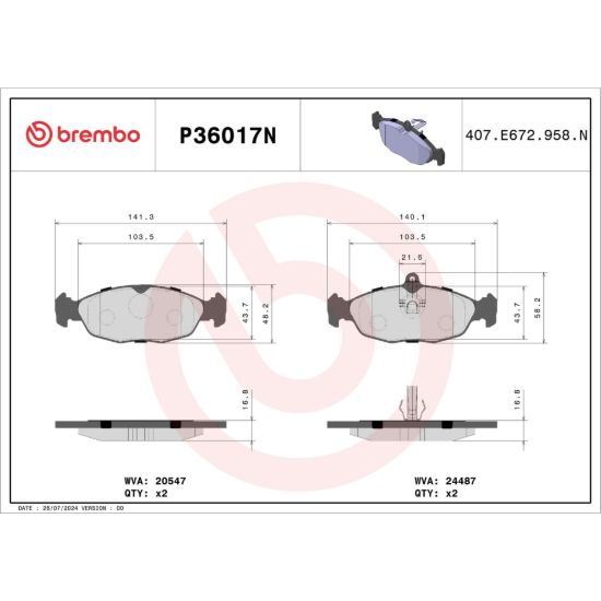 BREMBO DISC BRAKE PAD SET - P36017N