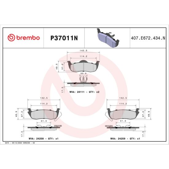 BREMBO DISC BRAKE PAD SET - P37011N