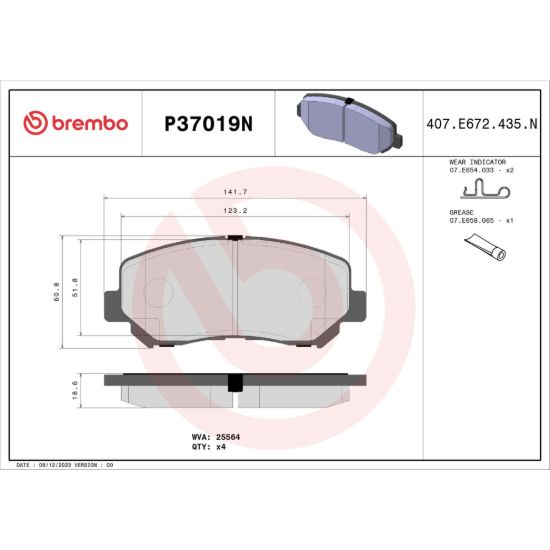 BREMBO DISC BRAKE PAD SET - P37019N