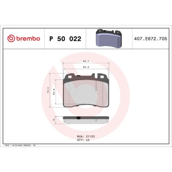 BREMBO DISC BRAKE PAD SET - P50022