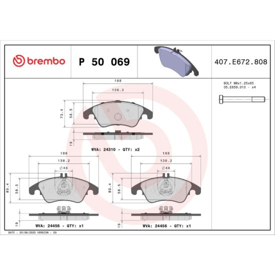 BREMBO DISC BRAKE PAD SET - P50069