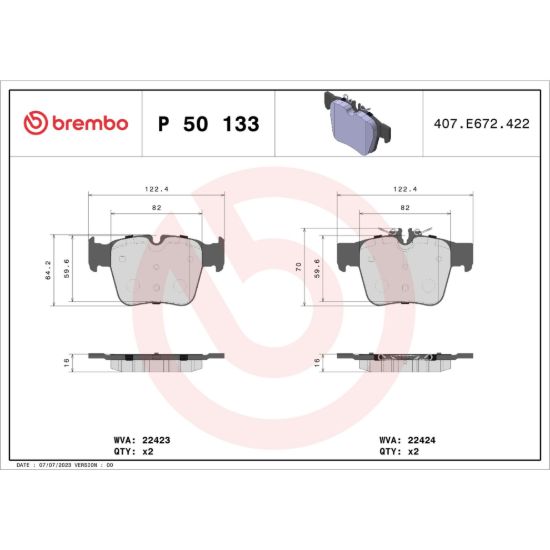BREMBO DISC BRAKE PAD SET - P50133