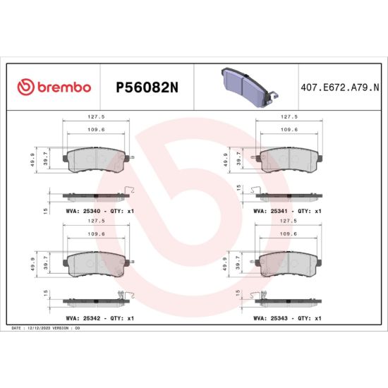 BREMBO DISC BRAKE PAD SET - P56082N