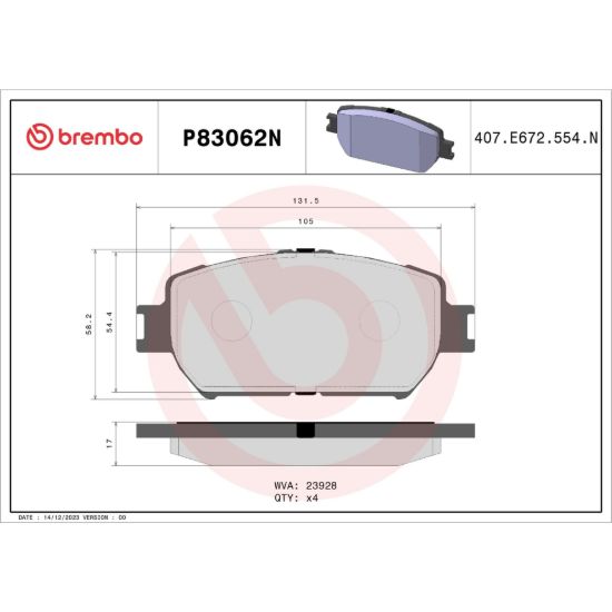 BREMBO DISC BRAKE PAD SET - P83062N