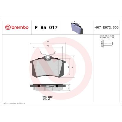 BREMBO DISC BRAKE PAD SET - P85017