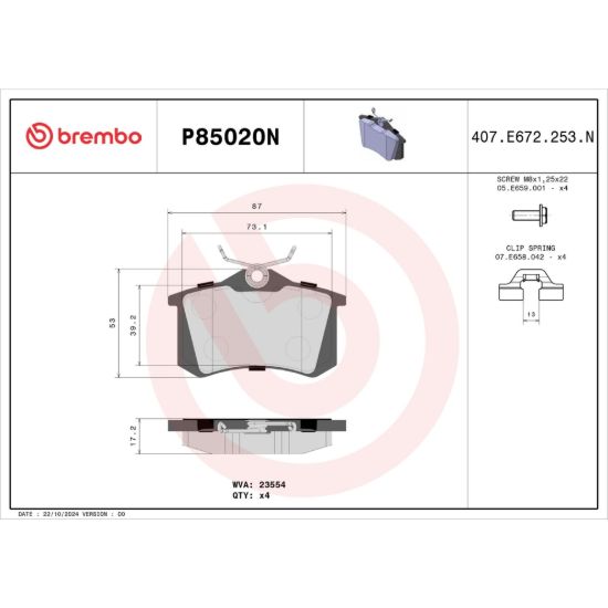 BREMBO DISC BRAKE PAD SET - P85020N