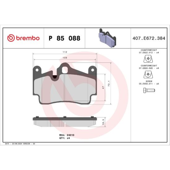 BREMBO DISC BRAKE PAD SET - P85088