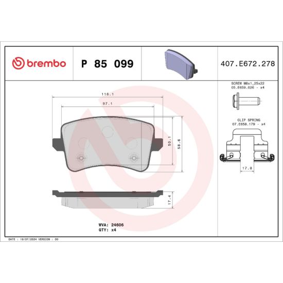 BREMBO DISC BRAKE PAD SET - P85099