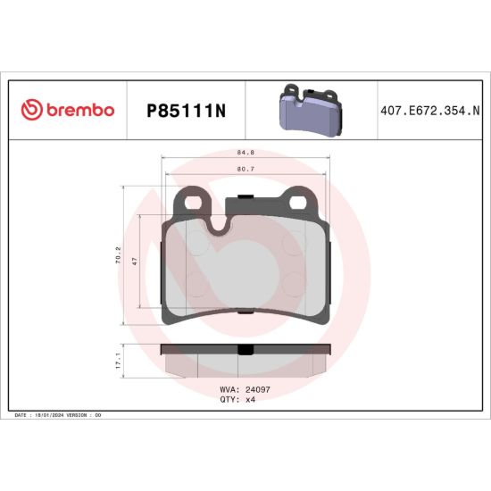 BREMBO DISC BRAKE PAD SET - P85111N