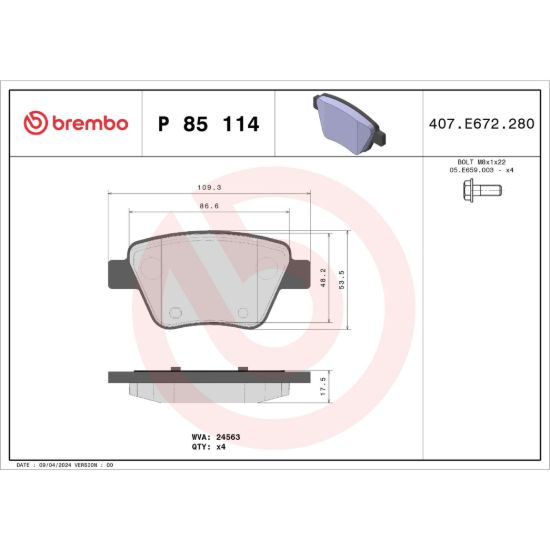 BREMBO DISC BRAKE PAD SET - P85114