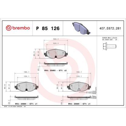BREMBO DISC BRAKE PAD SET - P85126