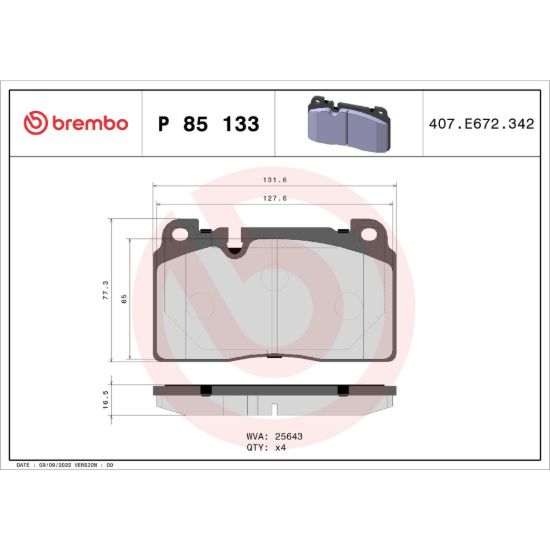 BREMBO DISC BRAKE PAD SET - P85133