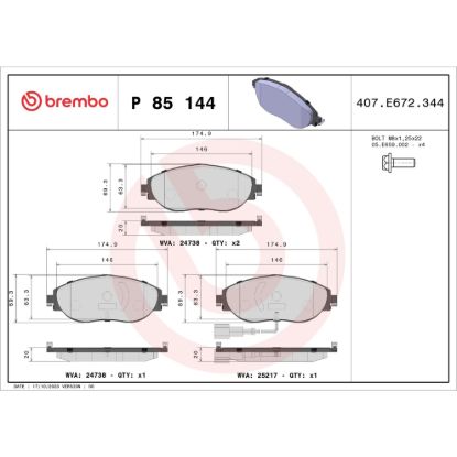 BREMBO DISC BRAKE PAD SET - P85144