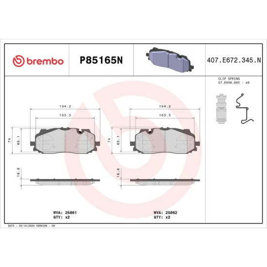 BREMBO DISC BRAKE PAD SET - P85165N