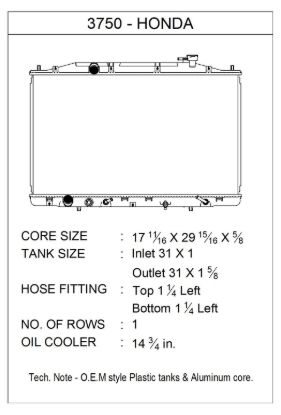 CSF RADIATOR HONDA ODYSSEY 14-15 - 3750