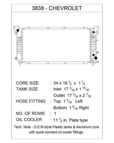 CSF RADIATOR CADILLAC ESCALADE 6.2L 2017-2016; C - 3838