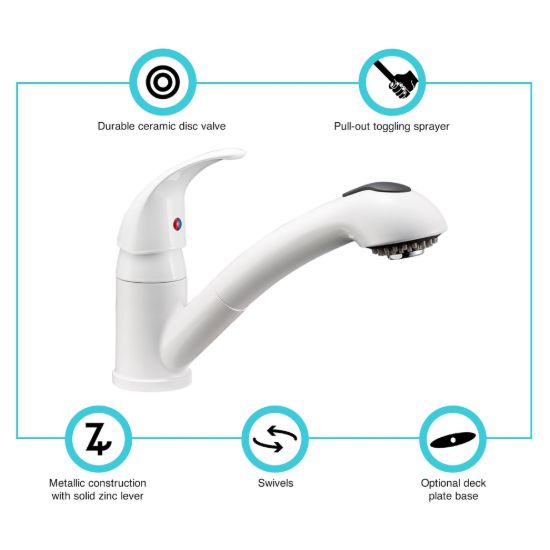 DURA FAUCET RV KITCHEN FAUCET WHITE - DFNMK852WT