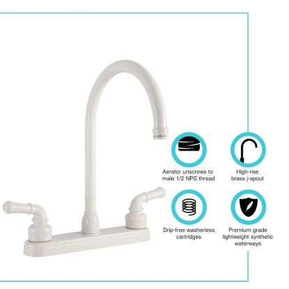 DURA FAUCET J-SPOUT RV KITCHEN FAUCET WHITE - DFPK330HCW