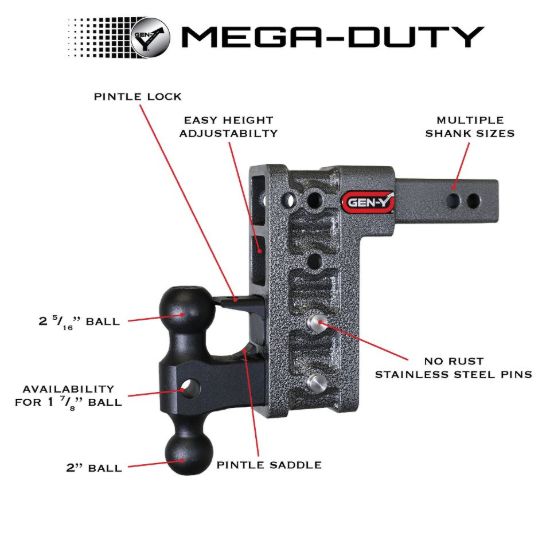 GEN-Y HITCH MEGA-DUTY 2.5' SHANK 9' DROP 3K TW - GH614