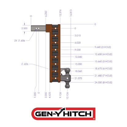 GEN-Y HITCH MEGA-DUTY 2.5' SHANK 6' DROP 3K TW - GH623