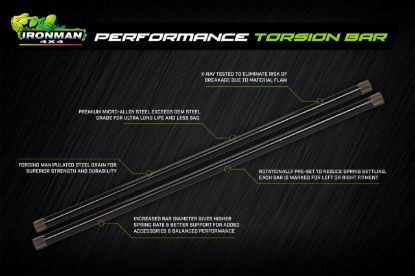 IRONMAN 4X4 FRONT TORSION BARS (PETROL) SUITED - TOY050
