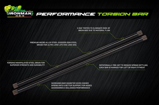IRONMAN 4X4 FRONT TORSION BARS (PETROL) SUITED - TOY050