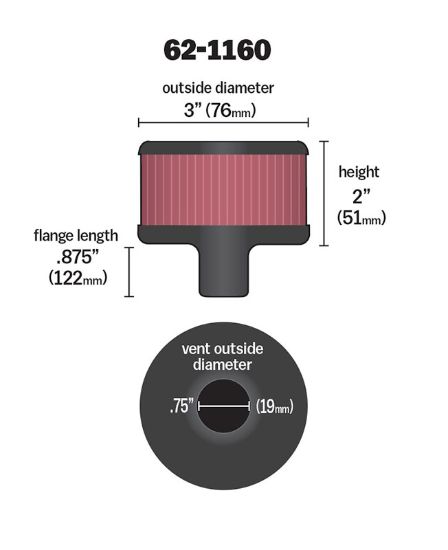 K&N FILTER CRANKCASE VENT FLT.SEE AP - 621160