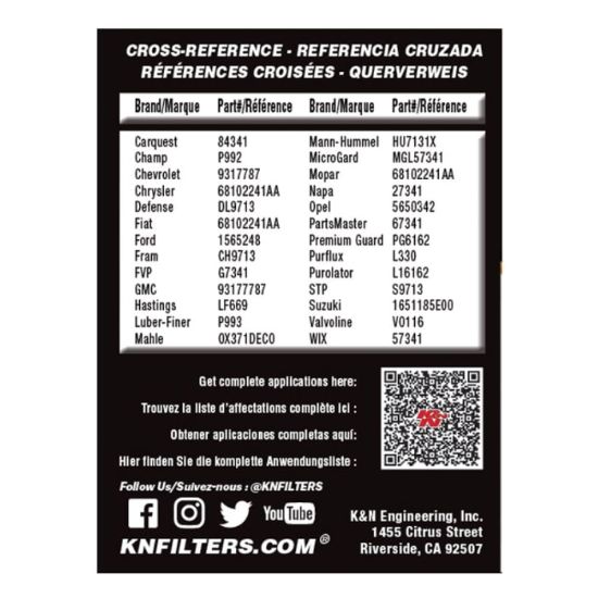 K&N FILTER OIL FILTER - HP7041