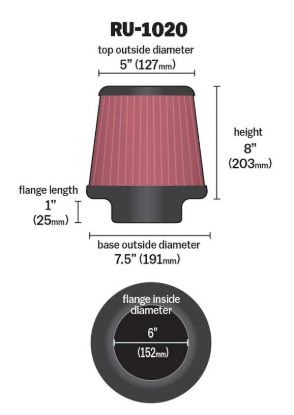 K&N FILTER UNIVERSAL CLAMP-ON AIR FILTER - RU1020