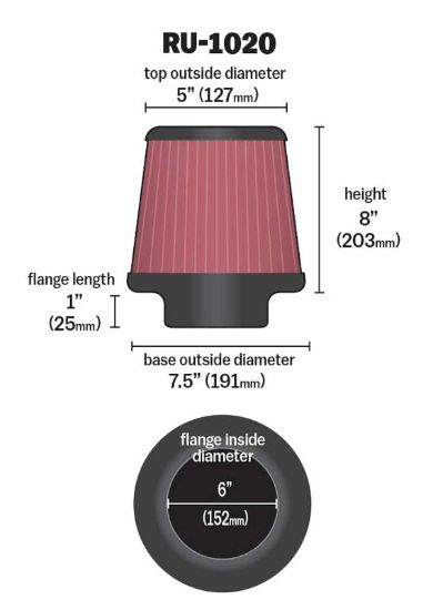 K&N FILTER UNIVERSAL CLAMP-ON AIR FILTER - RU1020