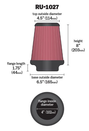 K&N FILTER UNIVERSAL CLAMP-ON AIR FILTER - RU1027
