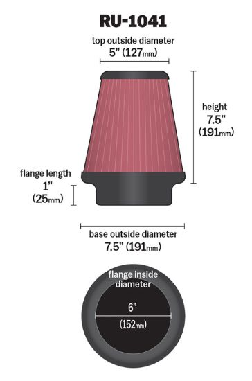 K&N FILTER UNIVERSAL CLAMP-ON AIR FILTER - RU1041