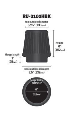 K&N FILTER UNIVERSAL RUBBER FILTER - RU3102HBK