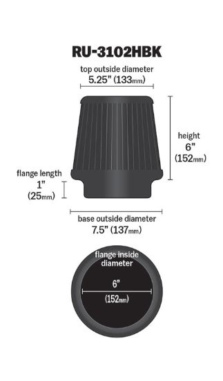 K&N FILTER UNIVERSAL RUBBER FILTER - RU3102HBK