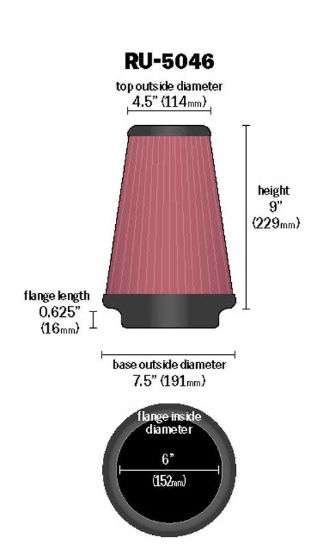 K&N FILTER UNIVERSAL CLAMP-ON AIR FILTER - RU5046