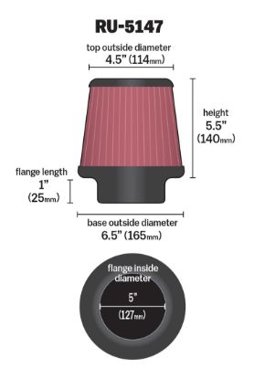 K&N FILTER UNIV RUBBER FILTER - RU5147