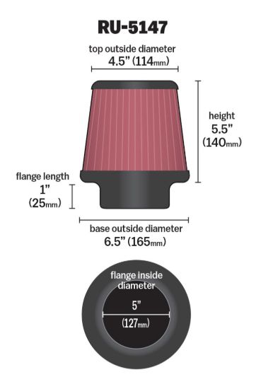 K&N FILTER UNIV RUBBER FILTER - RU5147