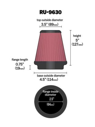 K&N FILTER UNIVERSAL CLAMP-ON AIR FILTER - RU9630