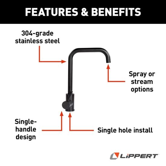 LIPPERT COMP SQUARE GOOSENECK FAUCET - BLACK MAT - 2021090597