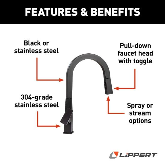 LIPPERT COMP PULL-DOWN FAUCET-BLACK MATTE - 2021090602