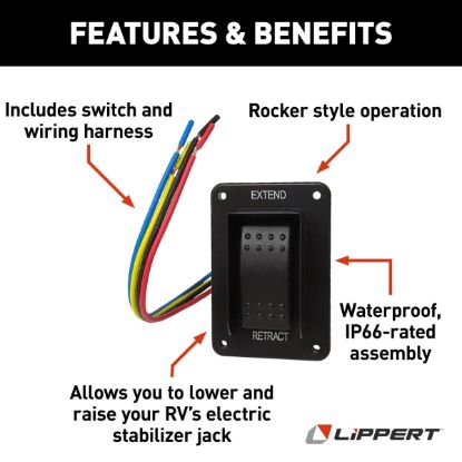 LIPPERT COMP BLK IP66 ELEC JACK SWITCH W/HARNESS - 387874
