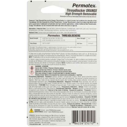 PERMTX-LOCKT PERMATEX  HIGH STRENGTH REMOVABLE O - 25210