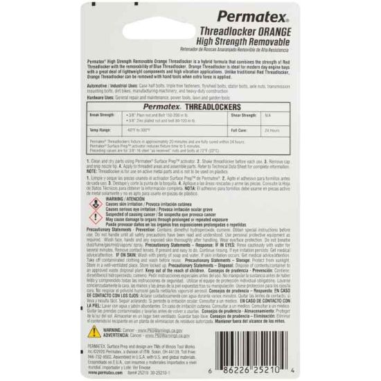 PERMTX-LOCKT PERMATEX  HIGH STRENGTH REMOVABLE O - 25210