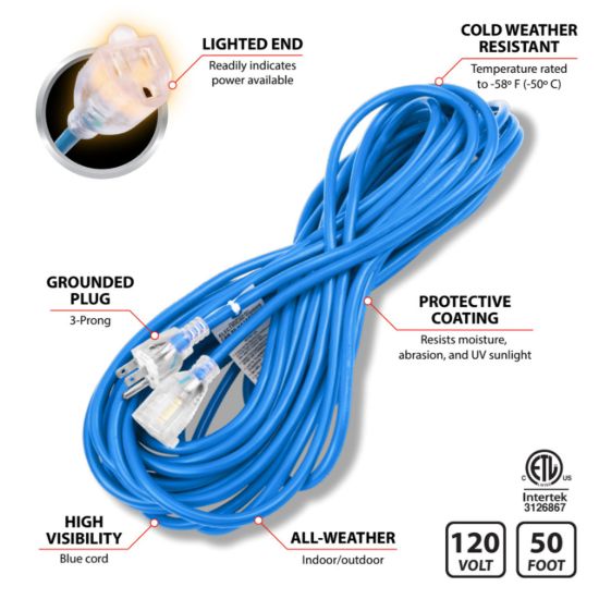 PERFORM TOOL 50' 16GA BLUE EXTENSION CORD - W2257