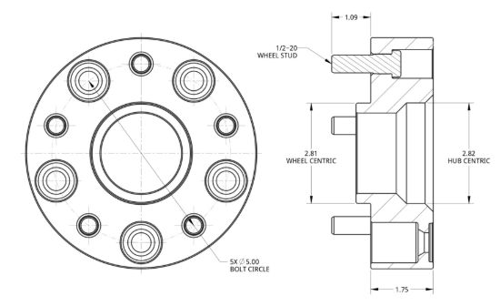 SPIDERTRAX JEEP SPACER 1.75'  5 X 5' - WHS021